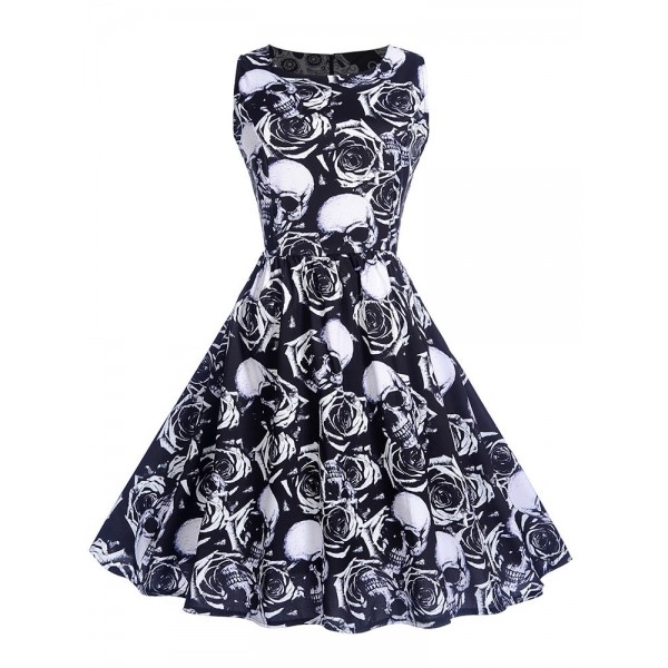 Vintage Floral Zipper Women's A Line Dress