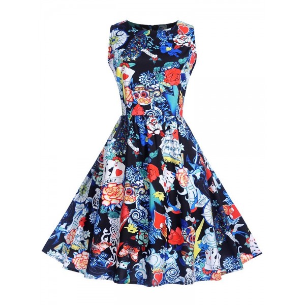 Vintage Floral Zipper Women's A Line Dress