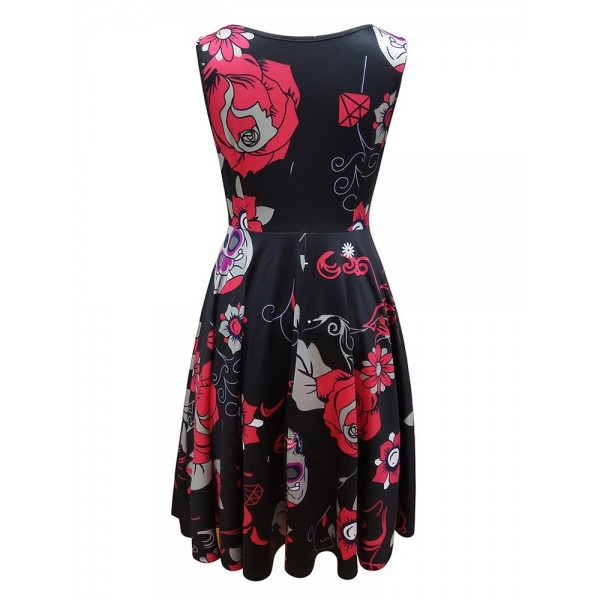 Floral Print Sleeveless Skater Dress