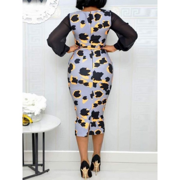 Print Long Sleeve Round Neck Maxi Dress