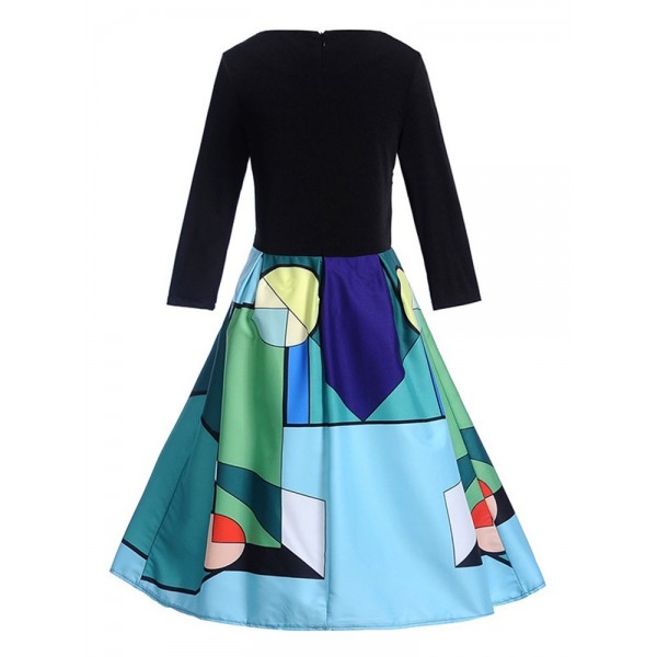 Chic Halloween Color Block Long Sleeve Dress