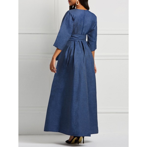 Expansion Simple Denim Lace-Up Maxi Dress