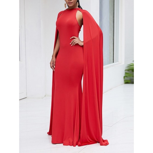 Pure Color Cap Sleeve Women's Maxi Dress