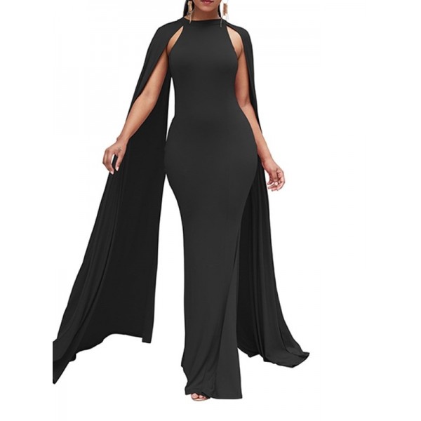 Pure Color Cap Sleeve Women's Maxi Dress