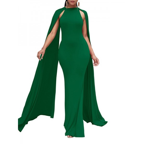 Pure Color Cap Sleeve Women's Maxi Dress