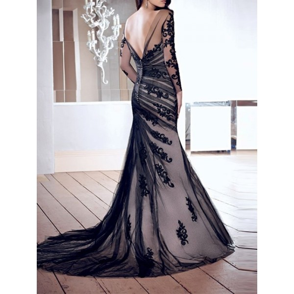 Floral Zipper Long Sleeve Women's Lace Maxi Dress