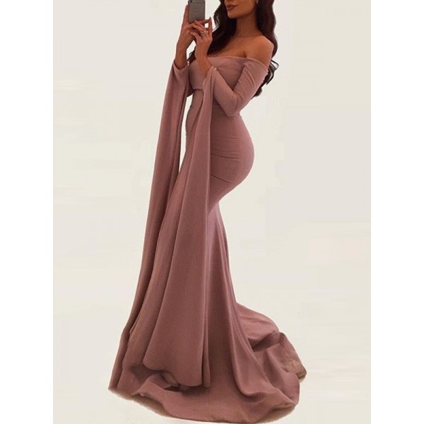 Plain Long Sleeve Zipper Floor-Length Maxi Dress