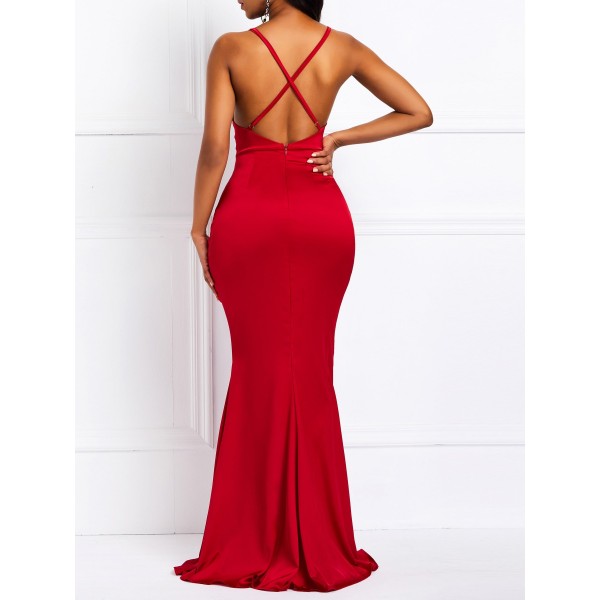 High End Pure Color V-Neck Sleeveless Maxi Dress